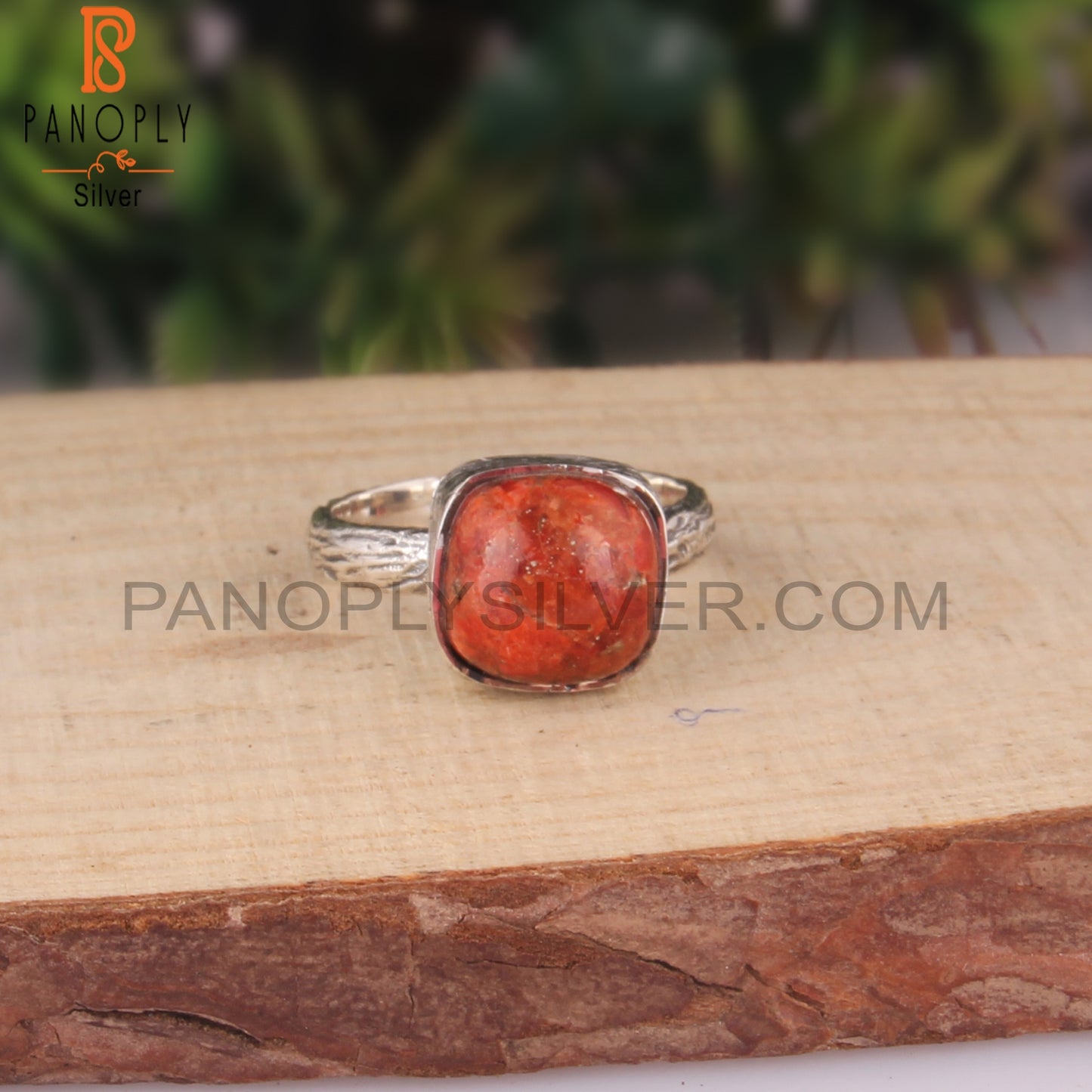Sponge Coral Cushion Shape 925 Sterling Silver Ring