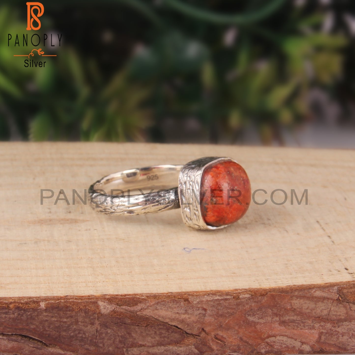 Sponge Coral Cushion Shape 925 Sterling Silver Ring