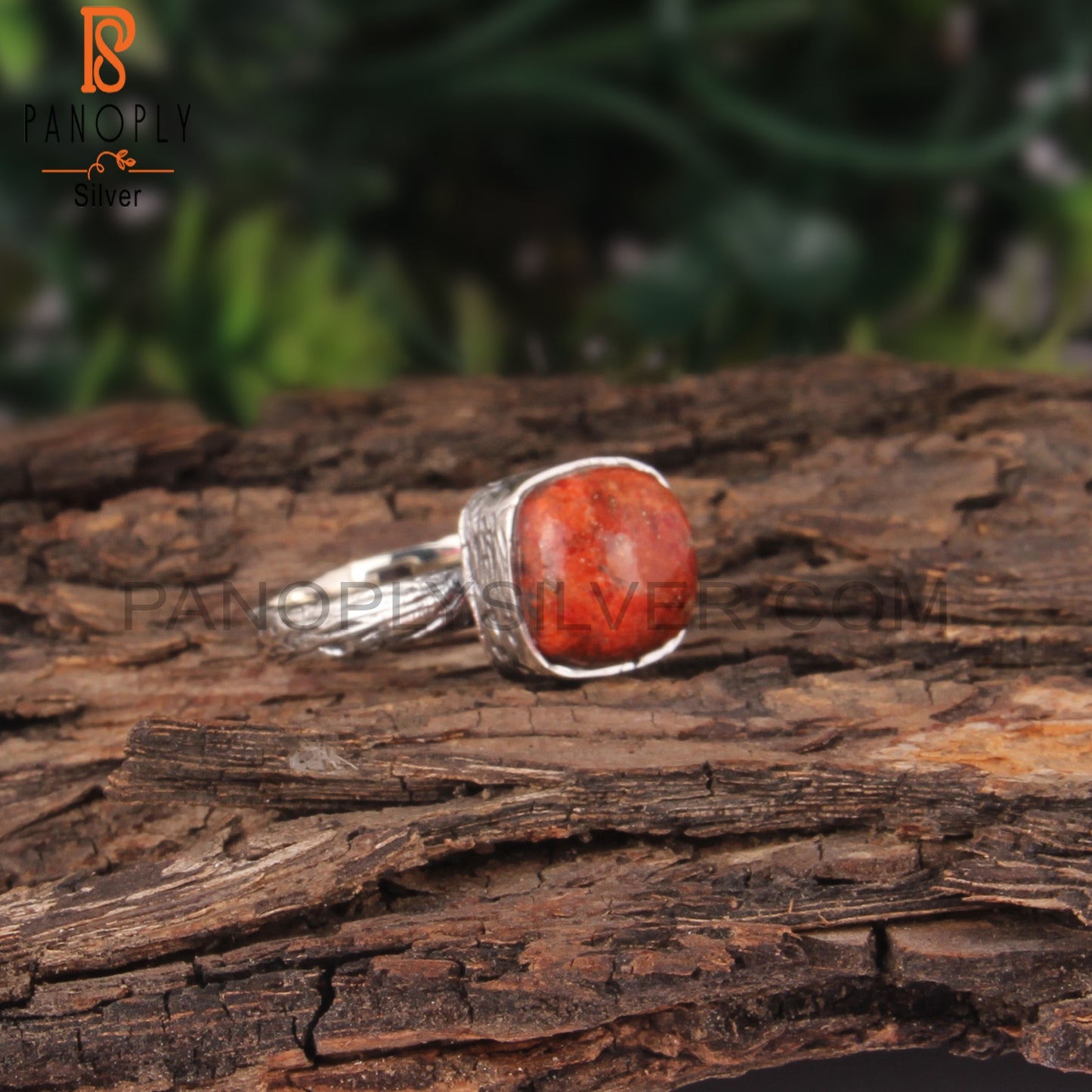Sponge Coral Cushion Shape 925 Sterling Silver Ring