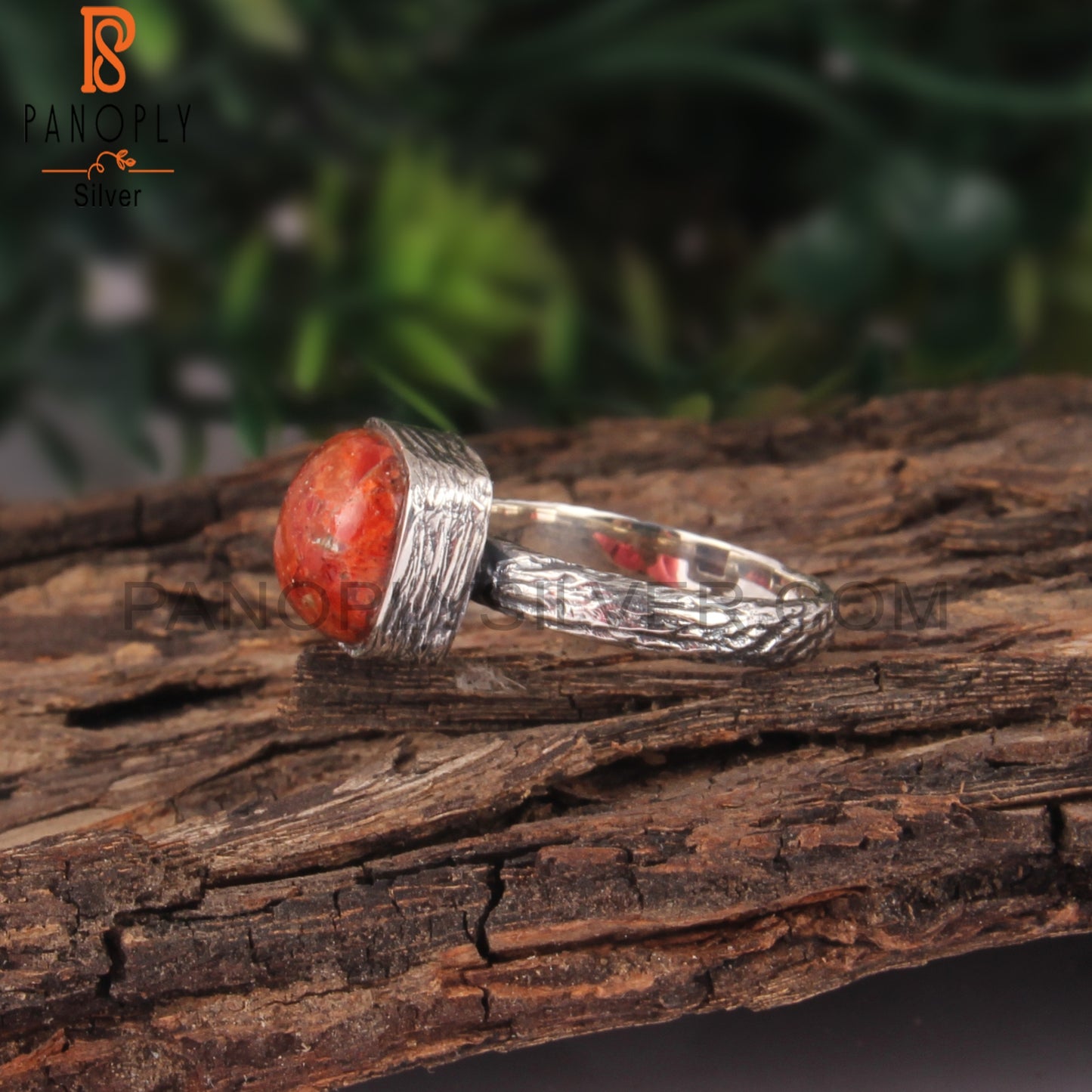 Sponge Coral Cushion Shape 925 Sterling Silver Ring