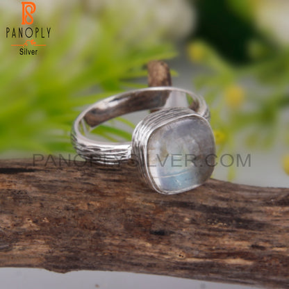Doublet Labradorite Crystal Cushion 925 Sterling Silver Ring