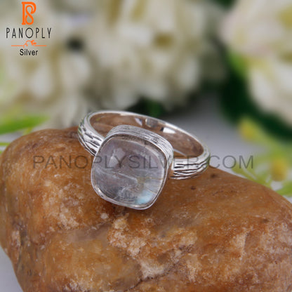 Doublet Labradorite Crystal Cushion 925 Sterling Silver Ring
