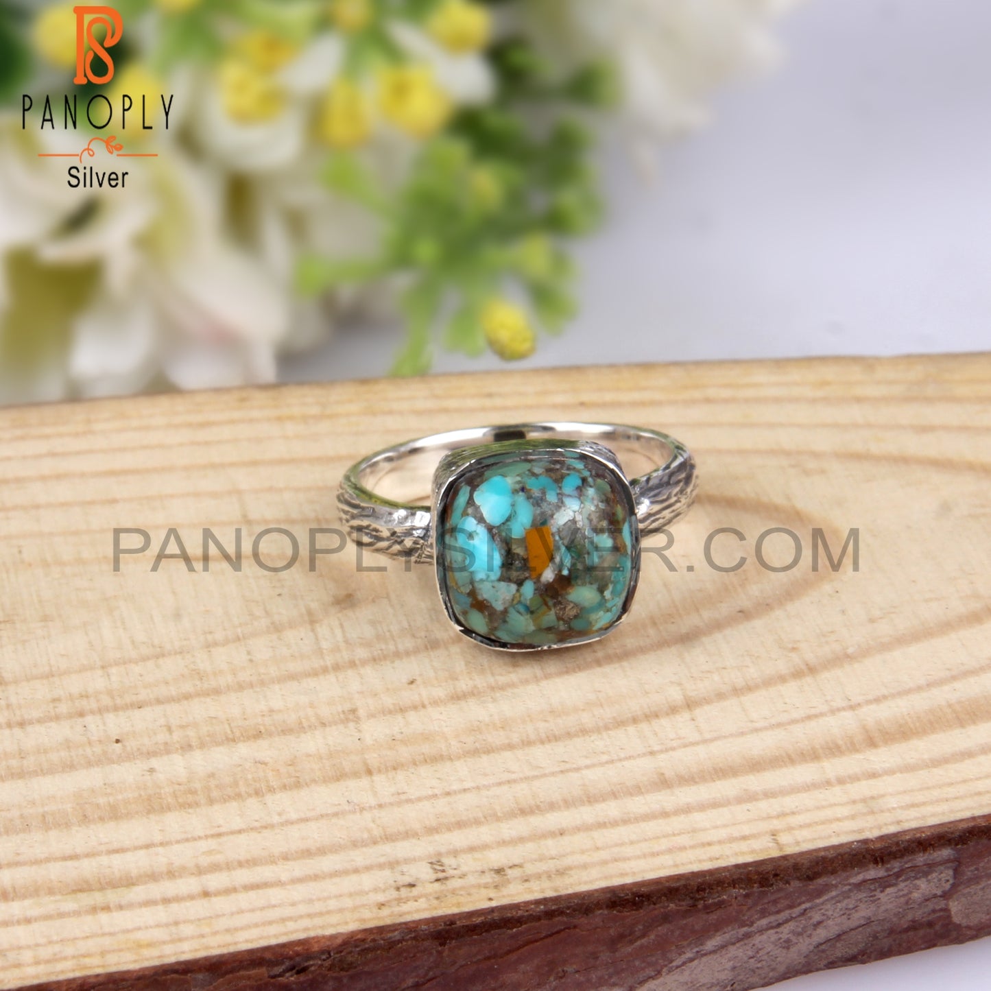 Boulder Turquoise Cushion Shape 925 Sterling Silver Ring