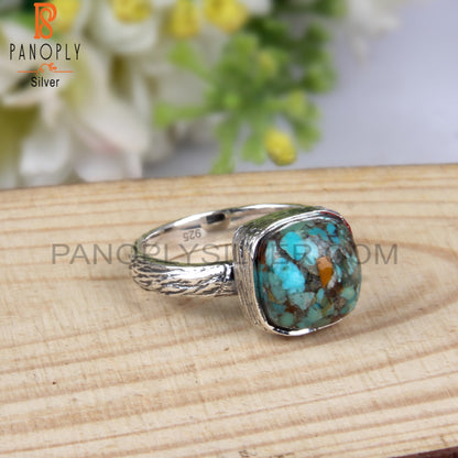 Boulder Turquoise Cushion Shape 925 Sterling Silver Ring