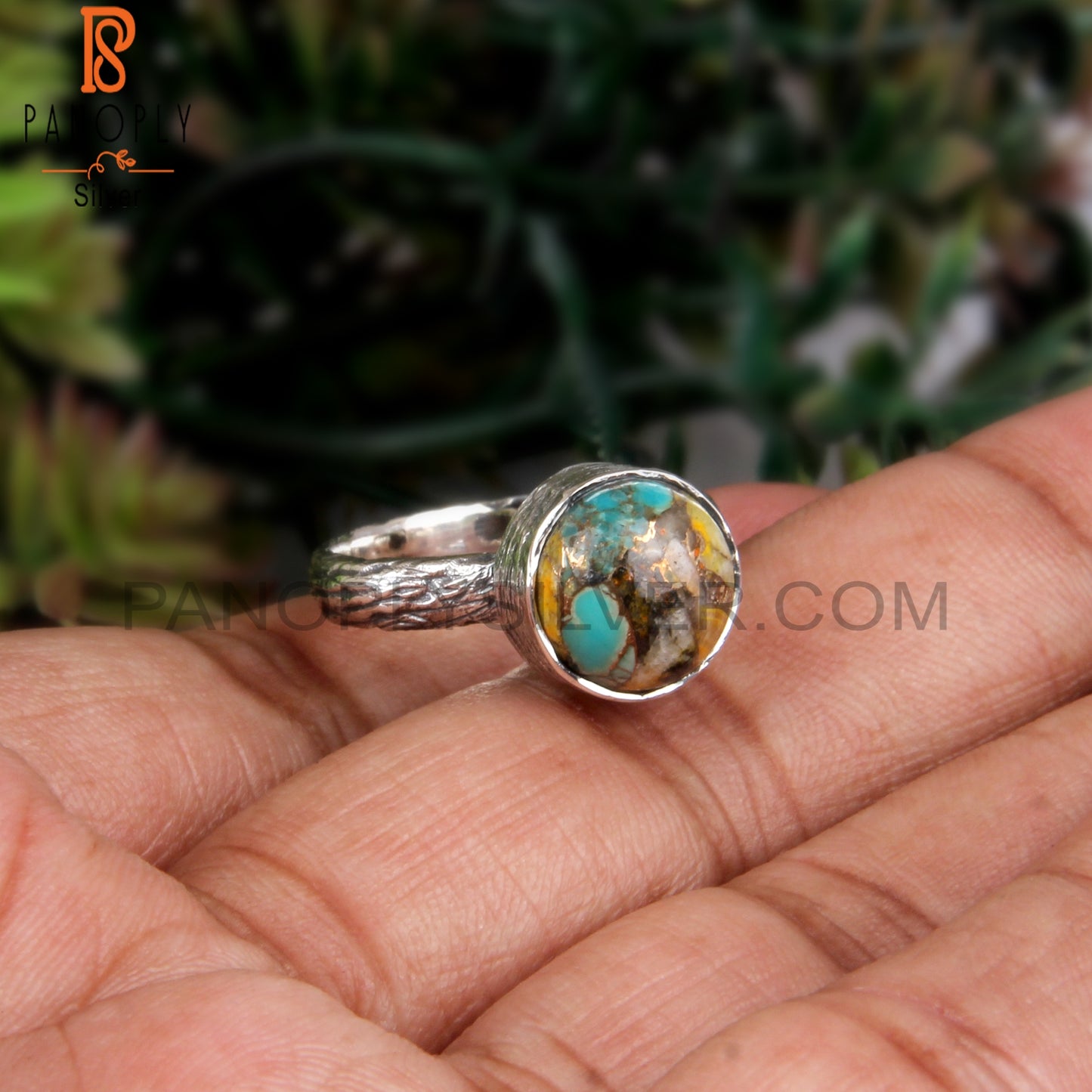 Mojave Copper Bumblebee Turquoise Silver Ring