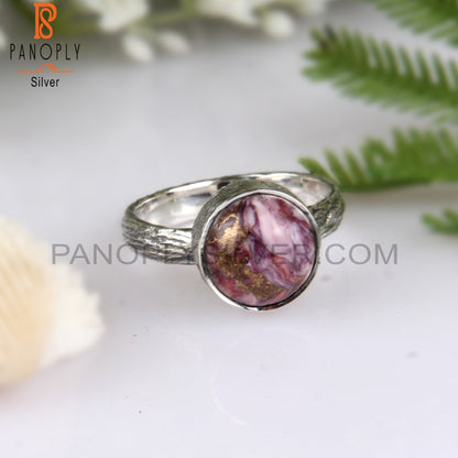 Mojave Copper Oyster Turquoise Stone Round 925 Sterling Ring