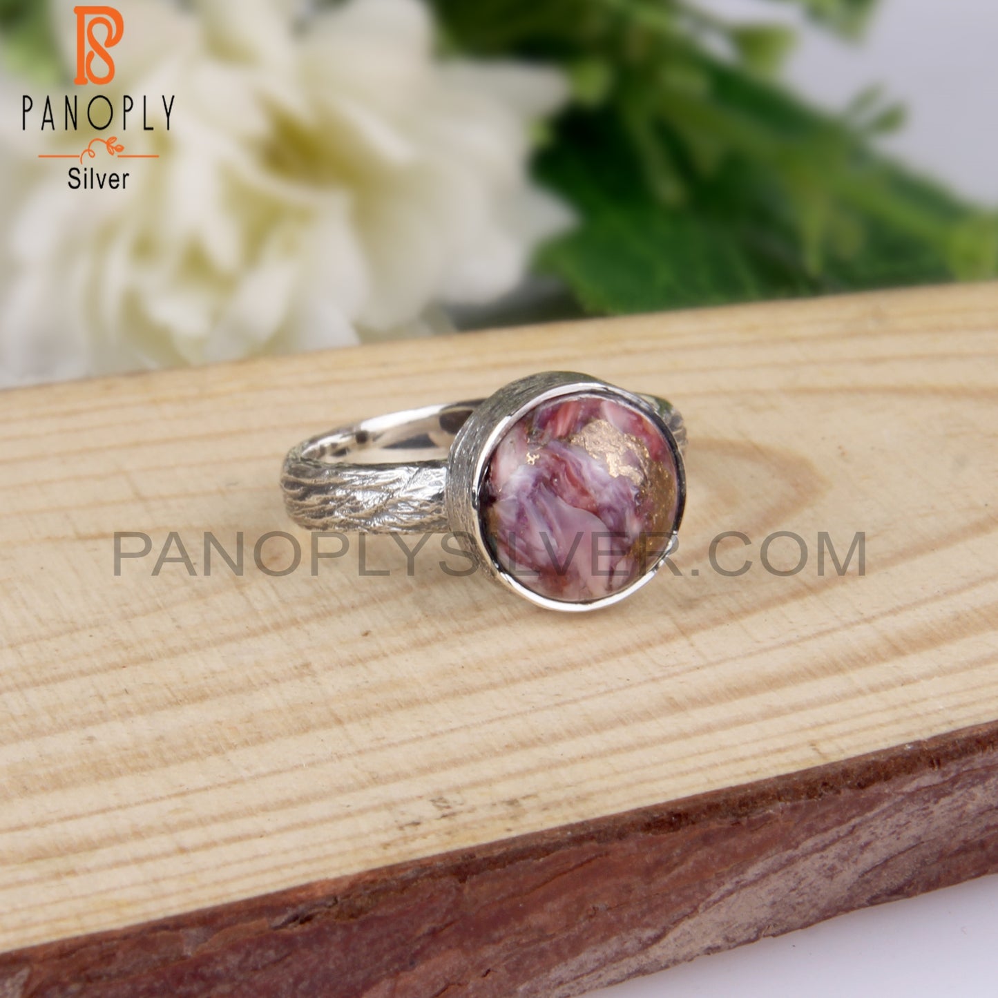 Mojave Copper Oyster Turquoise Stone Round 925 Sterling Ring
