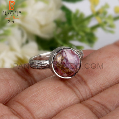 Mojave Copper Oyster Turquoise Stone Round 925 Sterling Ring