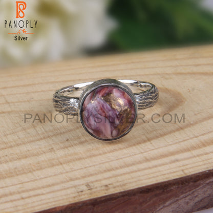 Mojave Copper Oyster Turquoise Stone Round 925 Sterling Ring