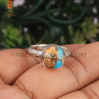 Mojave Copper Oyster Turquoise Round 925 Sterling Silver Ring