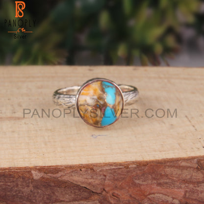Mojave Copper Oyster Turquoise Round 925 Sterling Silver Ring