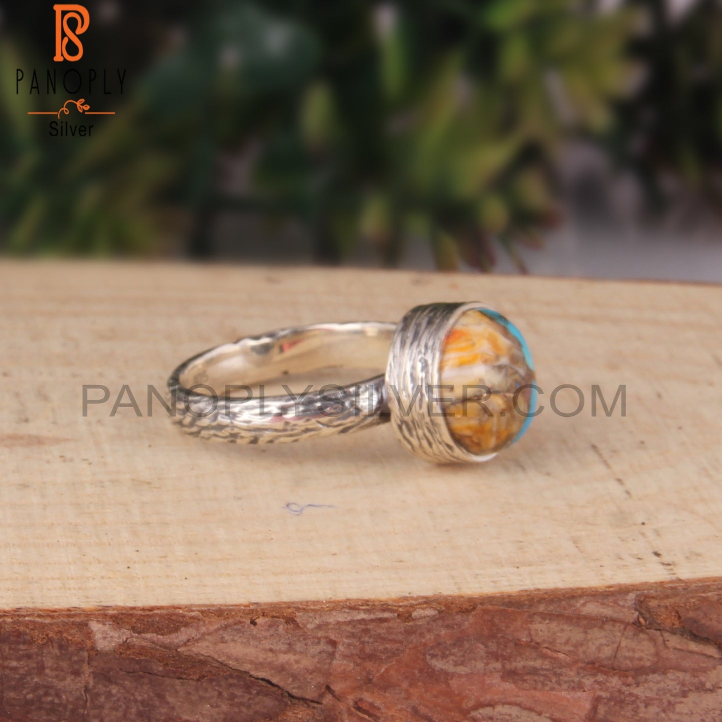 Mojave Copper Oyster Turquoise Round 925 Sterling Silver Ring