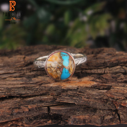 Mojave Copper Oyster Turquoise Round 925 Sterling Silver Ring