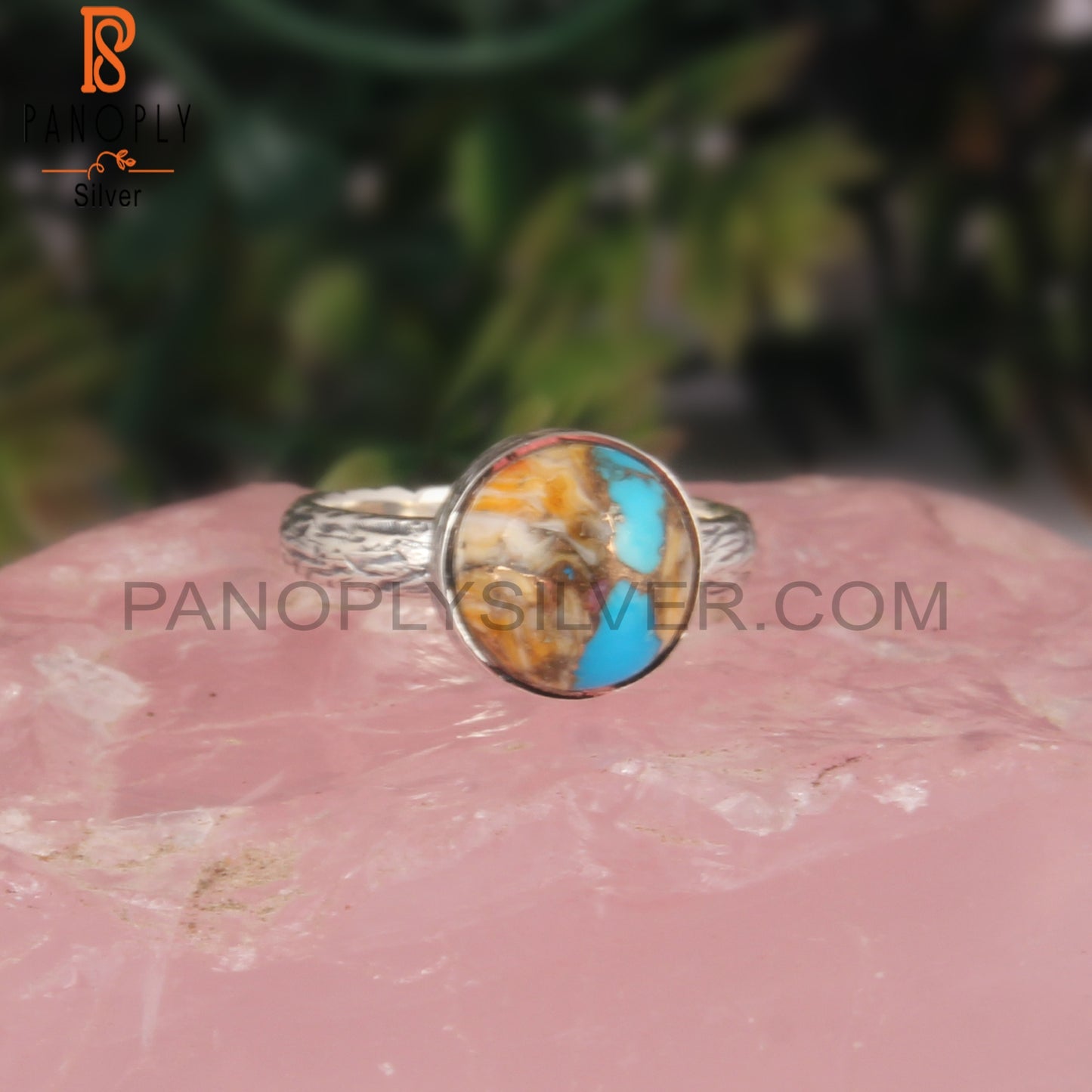 Mojave Copper Oyster Turquoise Round 925 Sterling Silver Ring