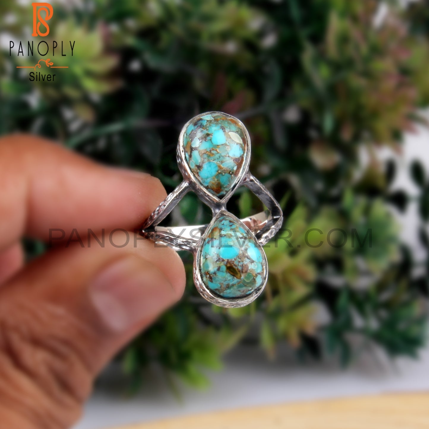 Hypoallergenic Boulder Turquoise Pear Shape 925 Sterling Silver Ring