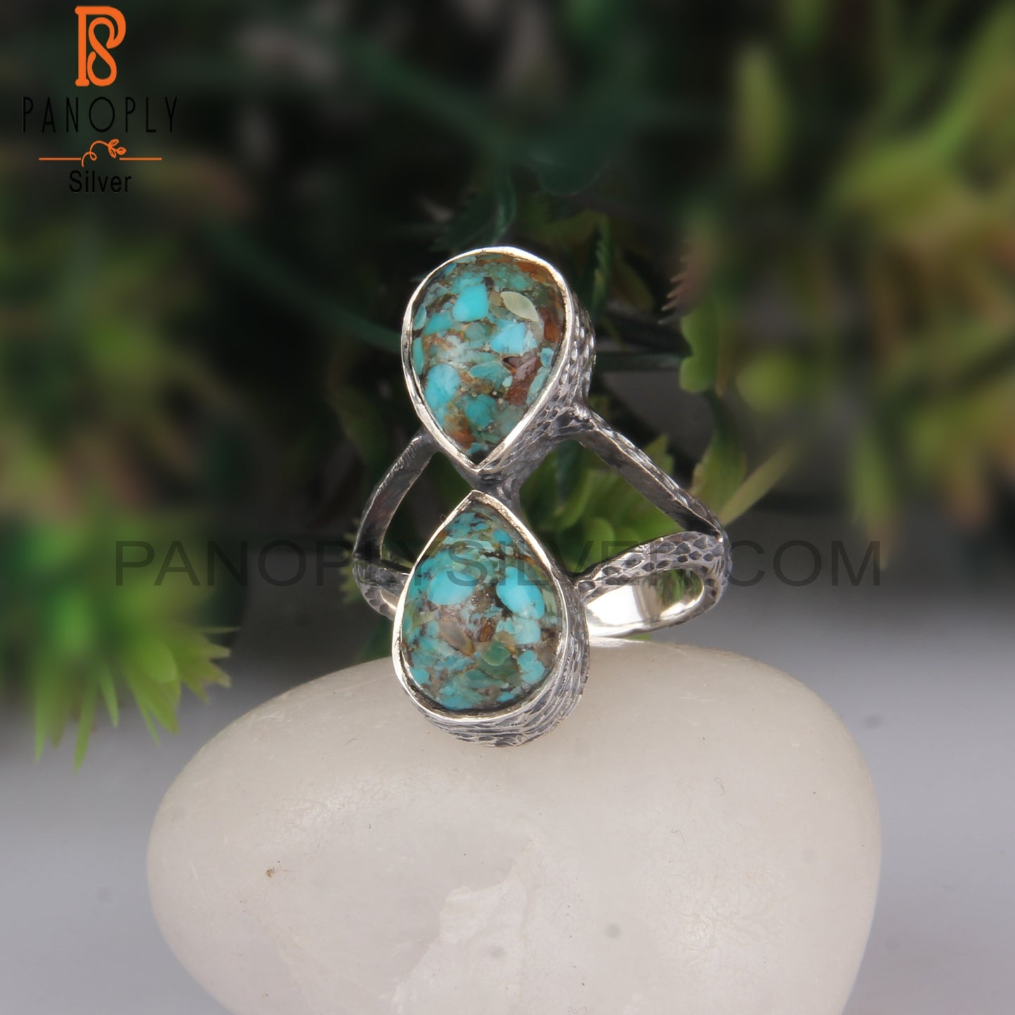 Hypoallergenic Boulder Turquoise Pear Shape 925 Sterling Silver Ring