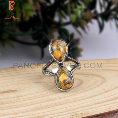 Mojave Copper Bumblebee Turquoise Pear 925 Silver Ring