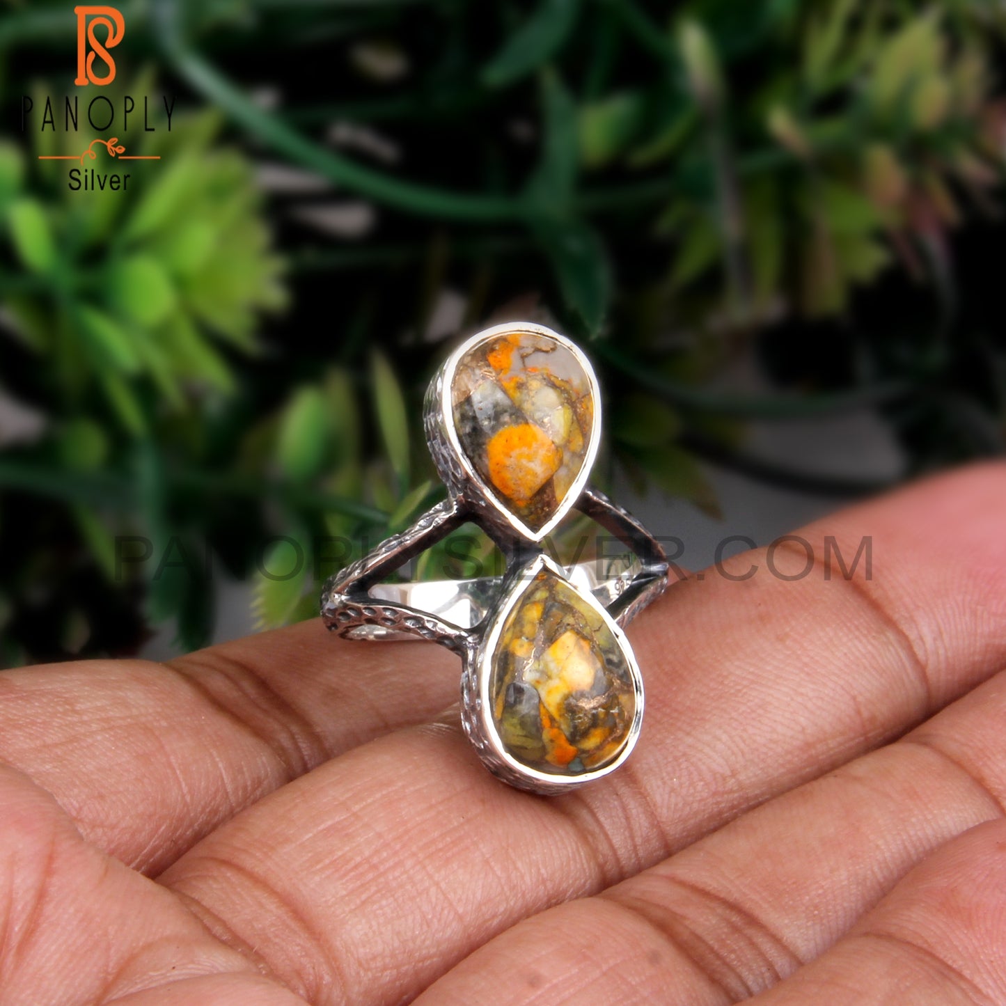 Mojave Copper Bumblebee Turquoise Pear 925 Silver Ring
