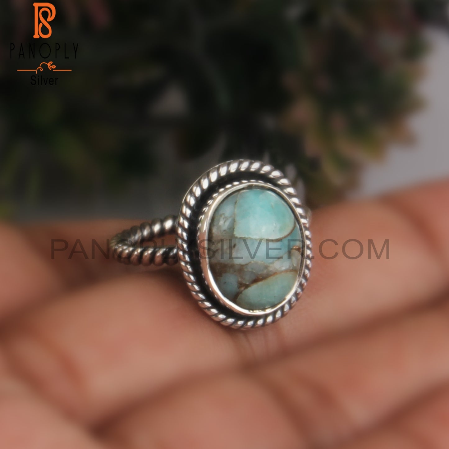 Mojave Copper Amazonite Oval 925 Sterling Silver Twist Ring