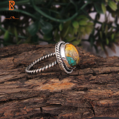 Mojave Copper Bumblebee Turquoise 925 Silver Twist Ring