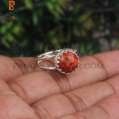 Sponge Coral Round Shape 925 Sterling Silver Crown Ring