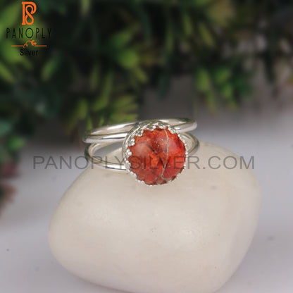Sponge Coral Round Shape 925 Sterling Silver Crown Ring