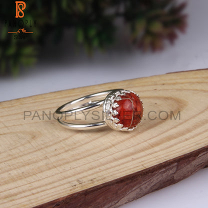 Sponge Coral Round Shape 925 Sterling Silver Crown Ring