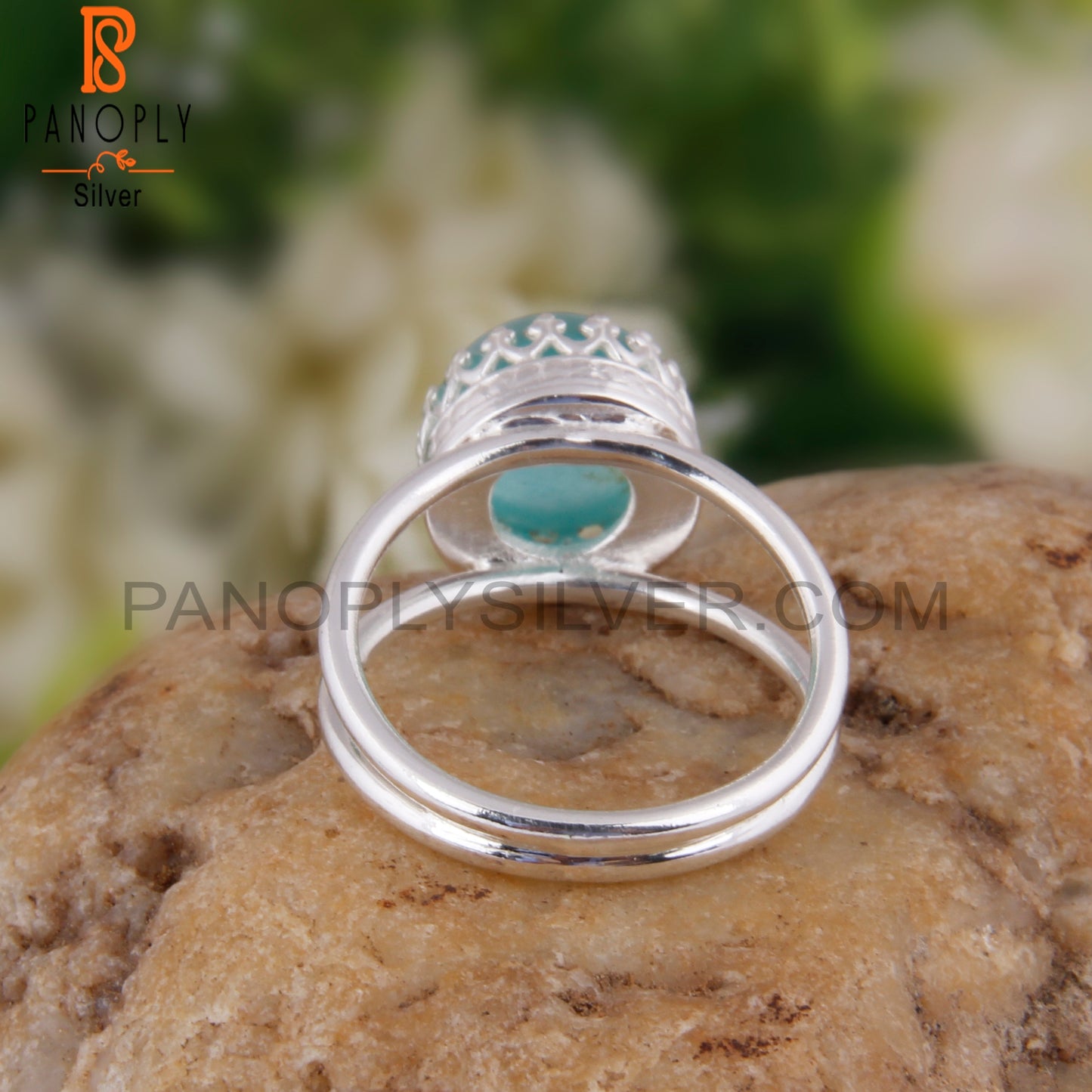 Doublet Amazonite Crystal Round Shape 925 Sterling Silver Ring