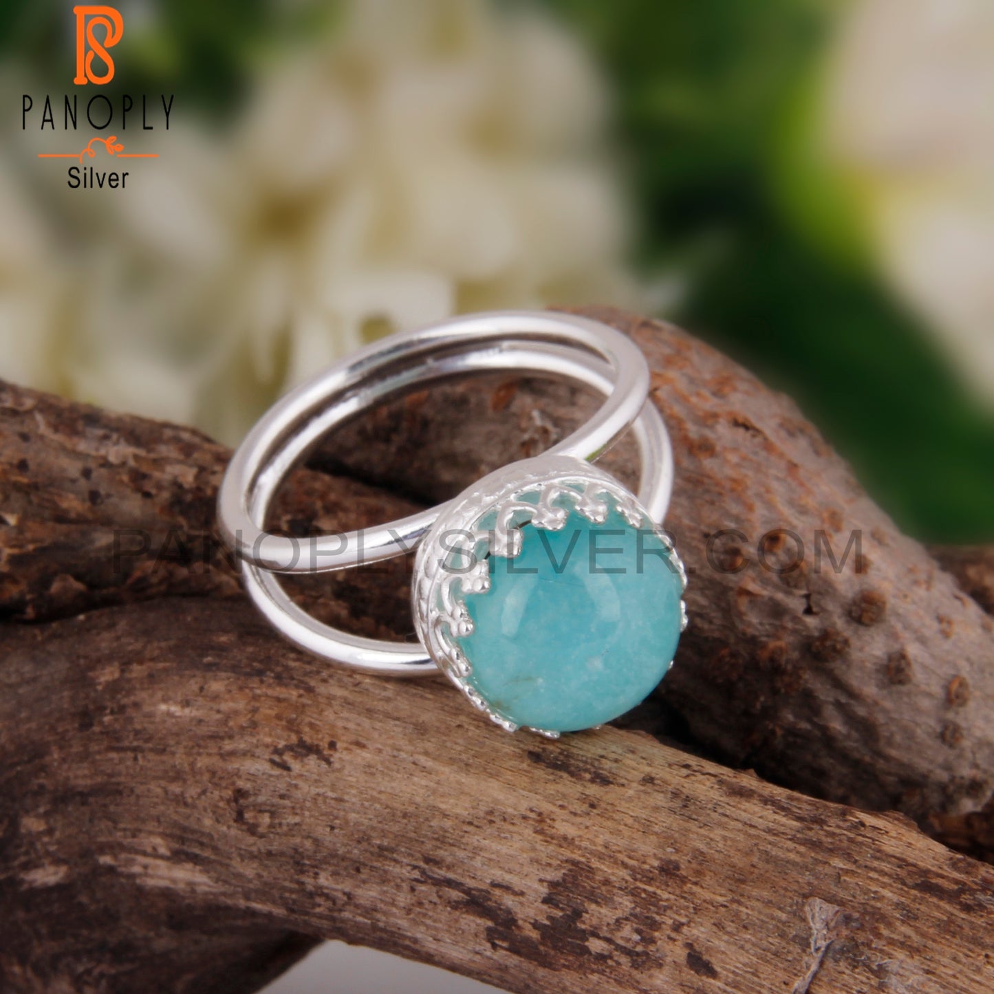 Doublet Amazonite Crystal Round Shape 925 Sterling Silver Ring