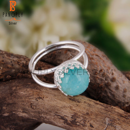 Doublet Amazonite Crystal Round Shape 925 Sterling Silver Ring
