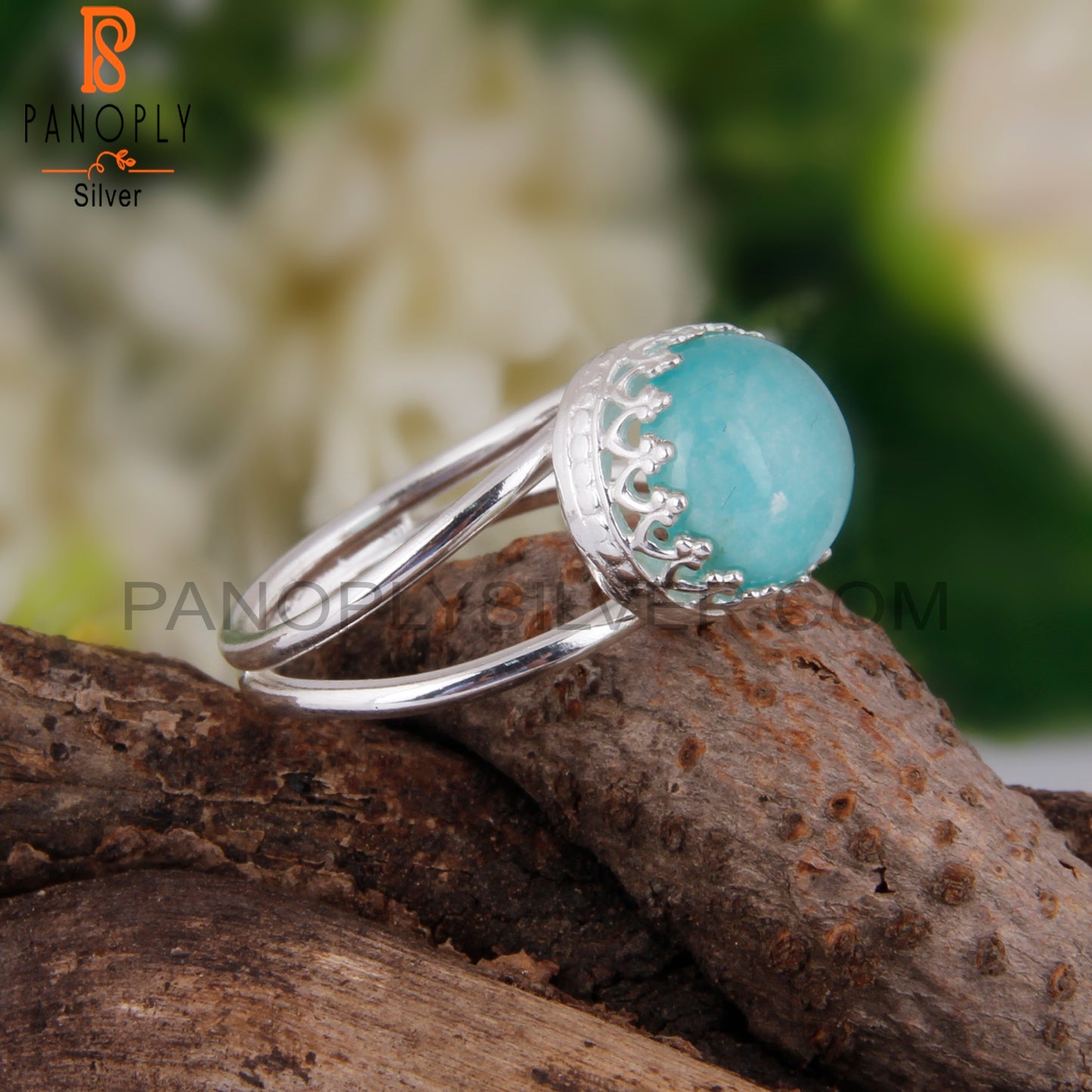 Doublet Amazonite Crystal Round Shape 925 Sterling Silver Ring