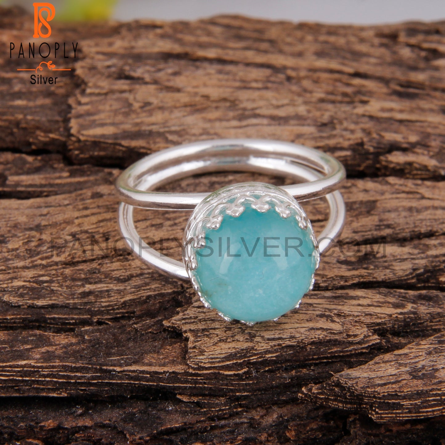 Doublet Amazonite Crystal Round Shape 925 Sterling Silver Ring