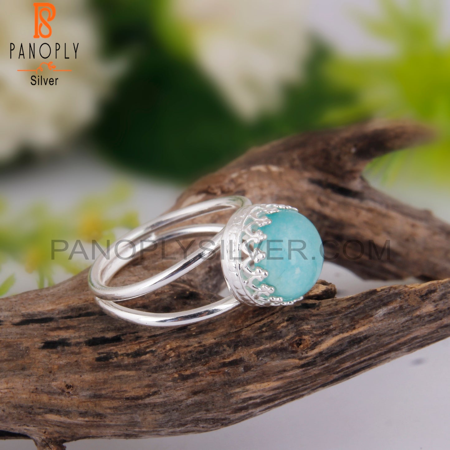 Doublet Amazonite Crystal Round Shape 925 Sterling Silver Ring