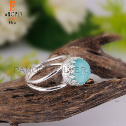 Doublet Amazonite Crystal Round Shape 925 Sterling Silver Ring