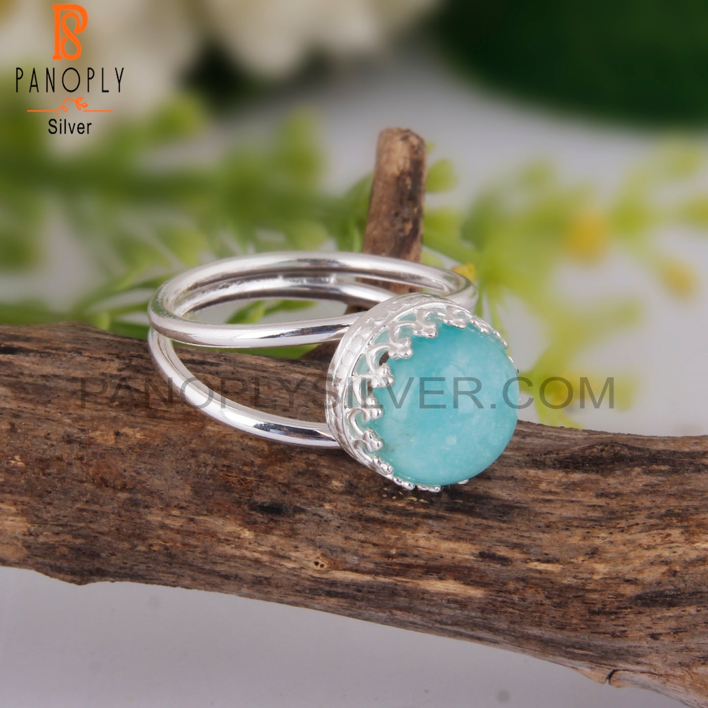 Doublet Amazonite Crystal Round Shape 925 Sterling Silver Ring