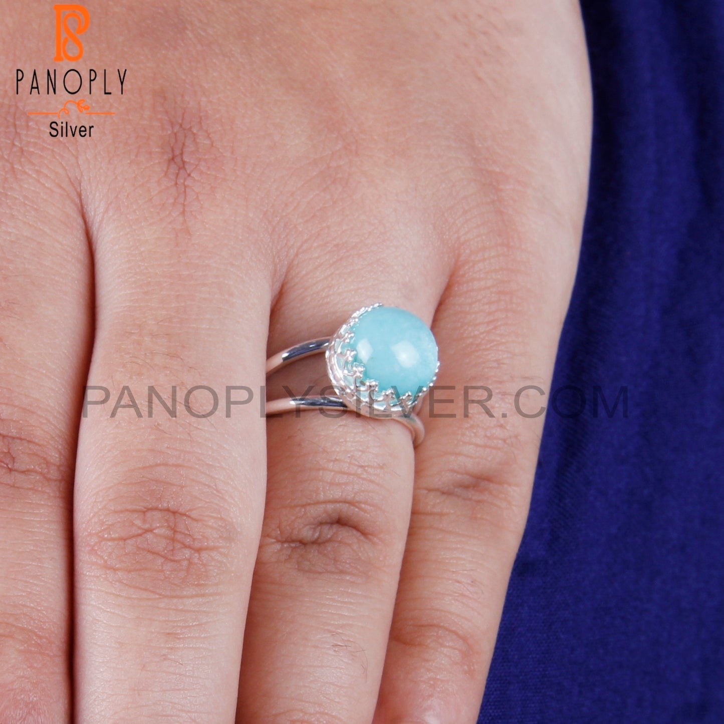 Doublet Amazonite Crystal Round Shape 925 Sterling Silver Ring