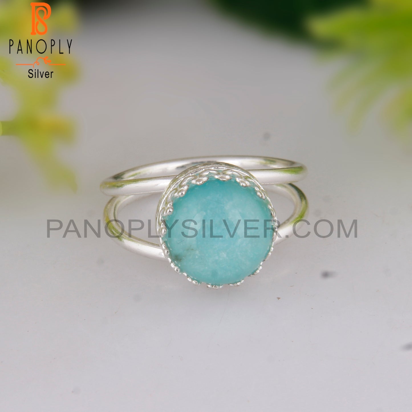 Doublet Amazonite Crystal Round Shape 925 Sterling Silver Ring