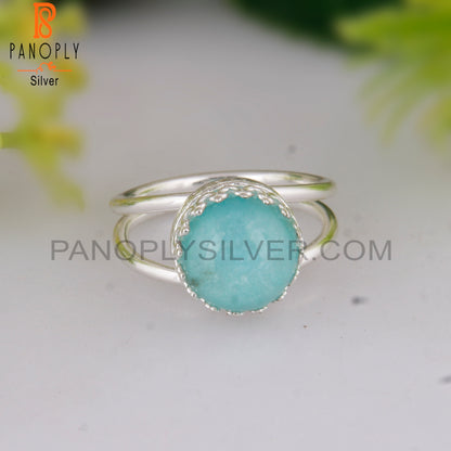 Doublet Amazonite Crystal Round Shape 925 Sterling Silver Ring