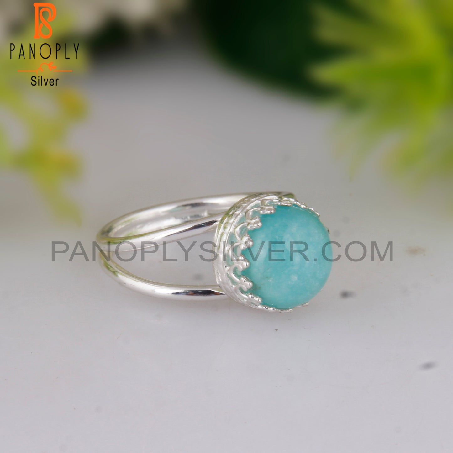 Doublet Amazonite Crystal Round Shape 925 Sterling Silver Ring