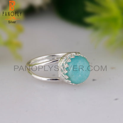 Doublet Amazonite Crystal Round Shape 925 Sterling Silver Ring