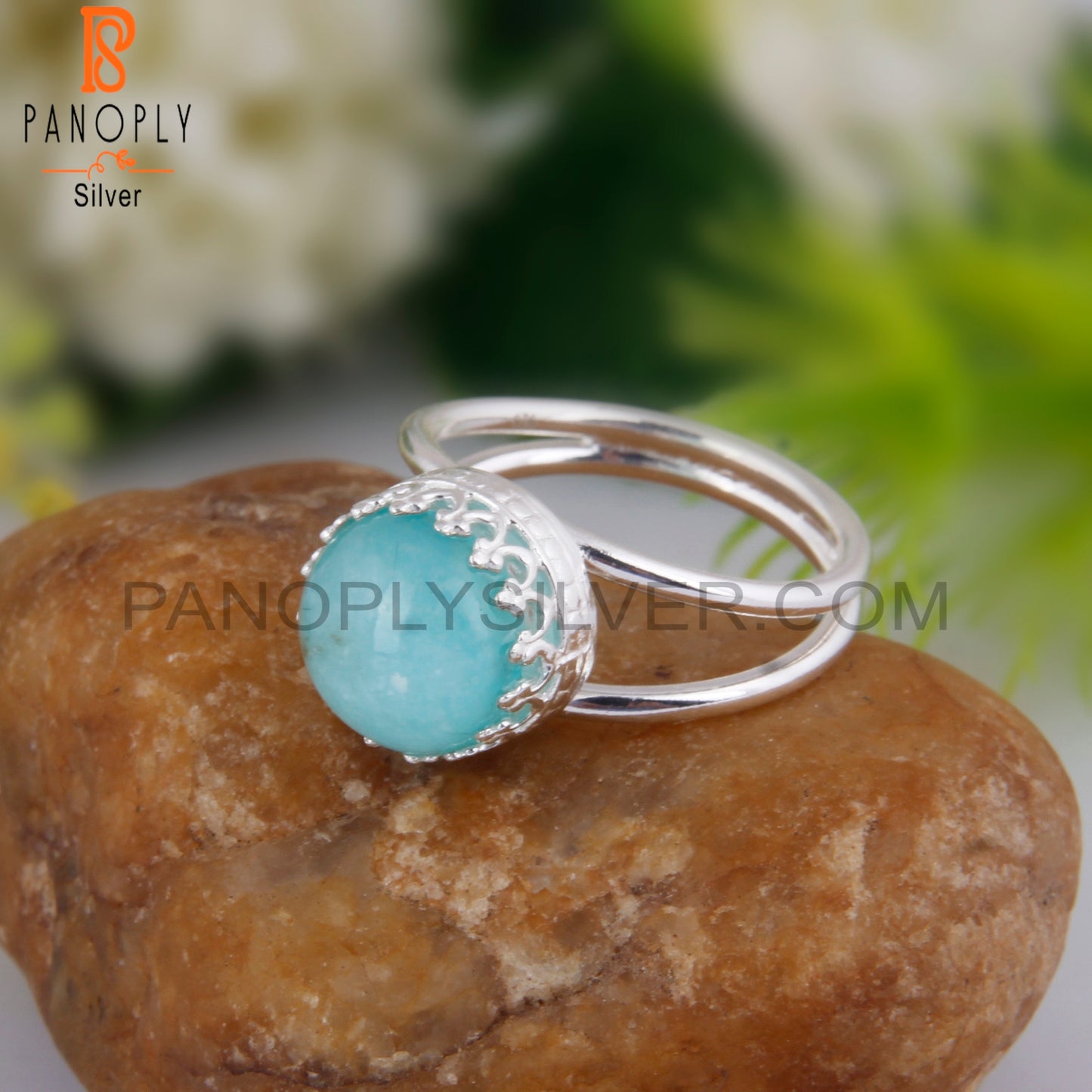 Doublet Amazonite Crystal Round Shape 925 Sterling Silver Ring