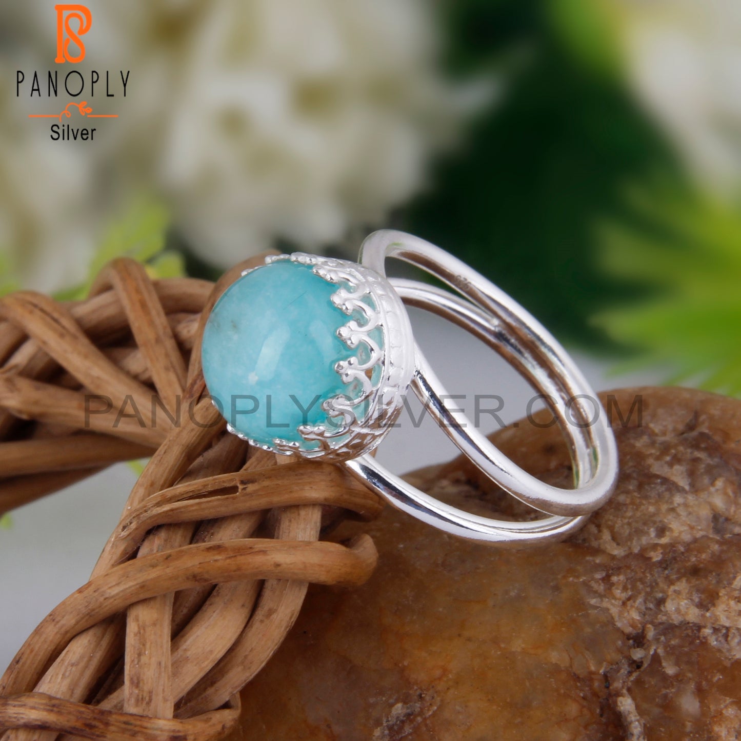 Doublet Amazonite Crystal Round Shape 925 Sterling Silver Ring