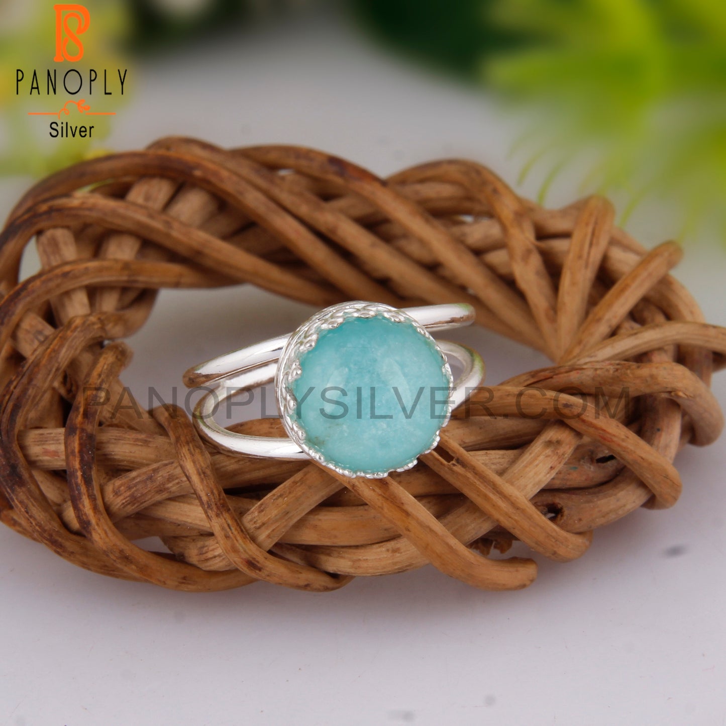 Doublet Amazonite Crystal Round Shape 925 Sterling Silver Ring