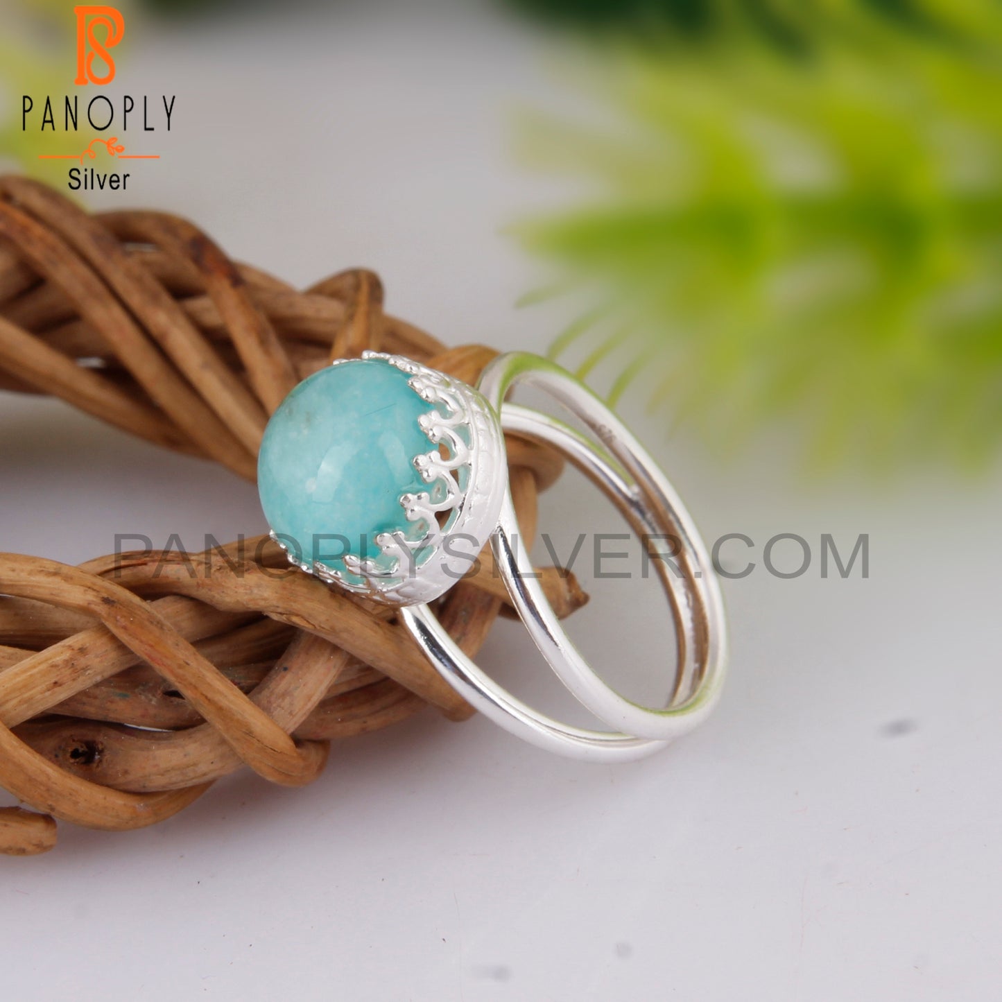 Doublet Amazonite Crystal Round Shape 925 Sterling Silver Ring
