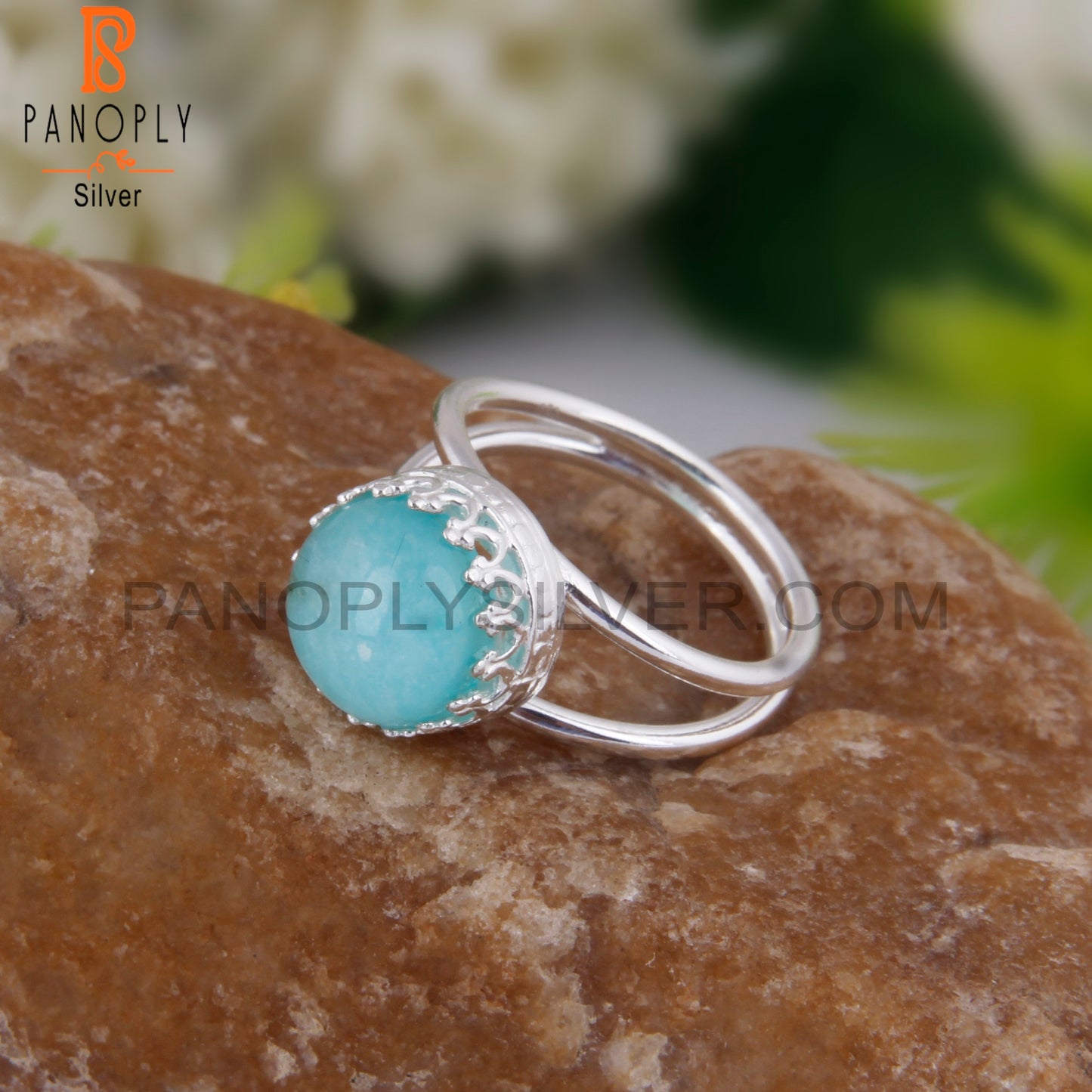 Doublet Amazonite Crystal Round Shape 925 Sterling Silver Ring