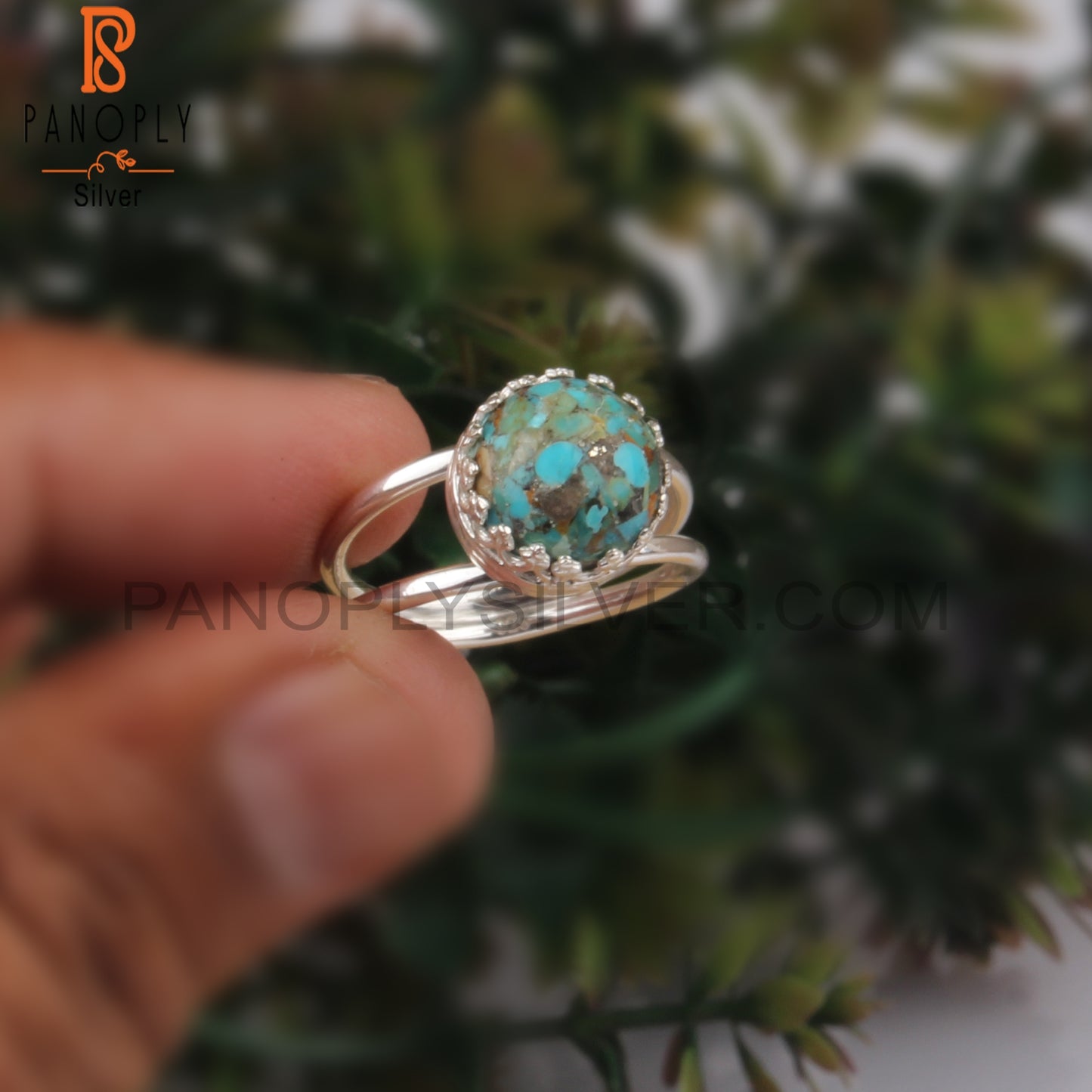 Boulder Turquoise Round Shape 925 Sterling Silver Crown Ring