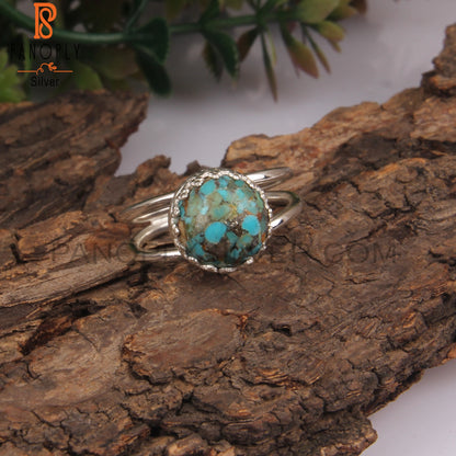 Boulder Turquoise Round Shape 925 Sterling Silver Crown Ring