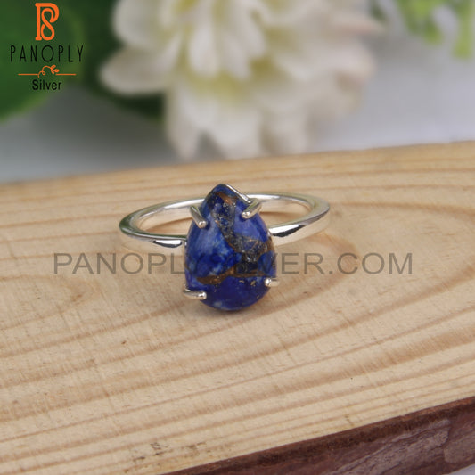Natural Lapis Mojave Copper Pear 925 Sterling Silver Ring