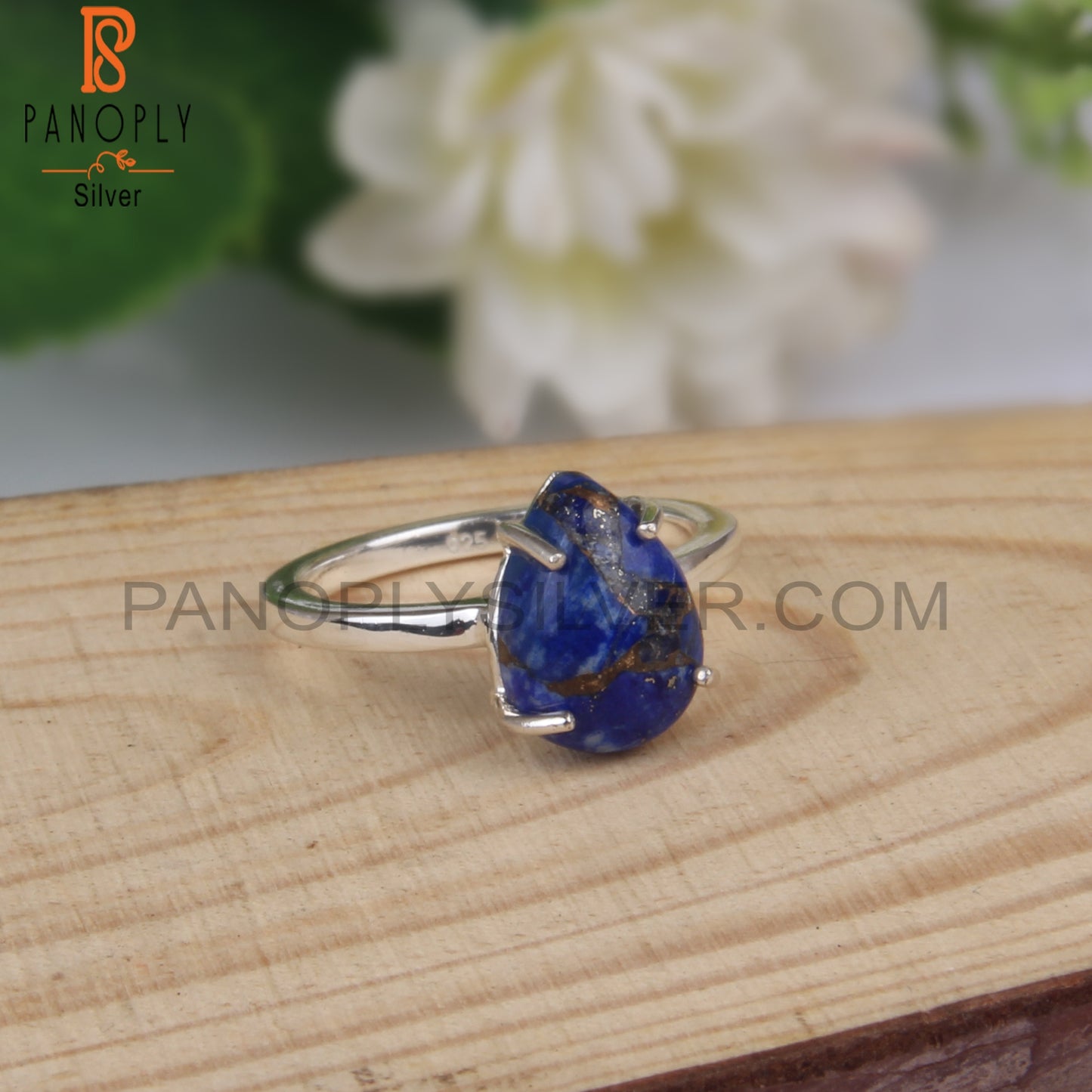 Natural Lapis Mojave Copper Pear 925 Sterling Silver Ring