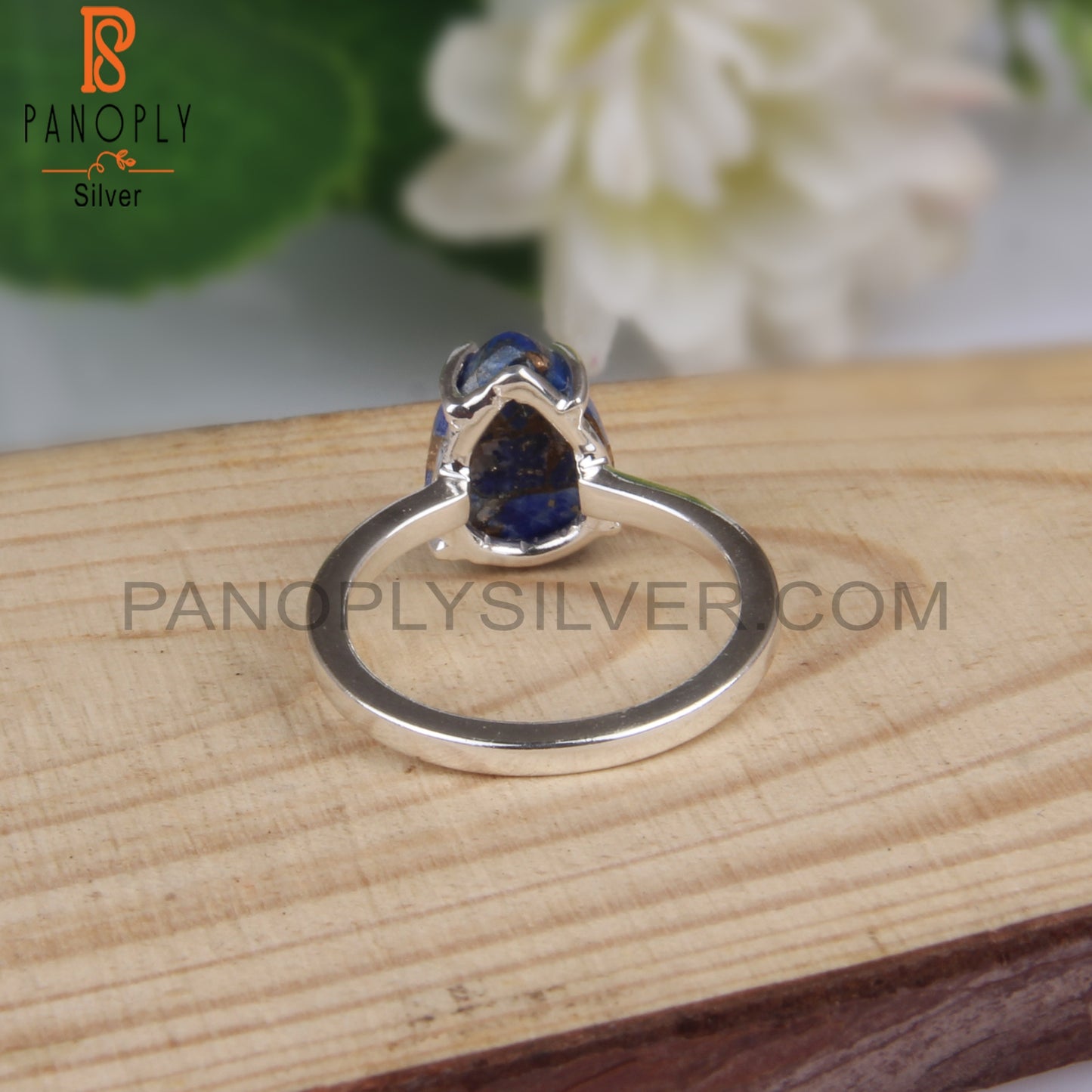 Natural Lapis Mojave Copper Pear 925 Sterling Silver Ring